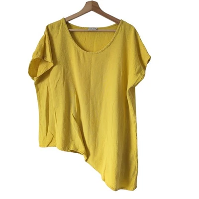 Top de algodón amarillo Oh My Gauze - Talla 2 L/XL asimétrico drapeado Lagenlook artístico Foto 1 de 4