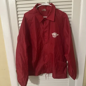 Vintage 80’s Speedy Pizza Red Button Up Windbreaker Jacket Size XL - Made In USA - Bild 1 von 10