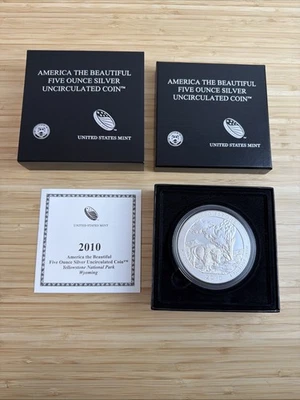 America the Beautiful Five Ounce Silver Quarter Coin Yellowstone 2010 NP2 - Image 1 of 4