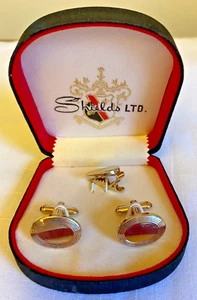 SHIELDS FIFTH AVENUE Cufflink \ Tie Bar Set With Original Box - Gold - Picture 1 of 4
