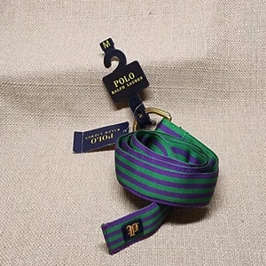 POLO Ralph Lauren Newport Boys Unisex Kids Striped Preppy Belt Green Purple Sz M - Picture 1 of 9