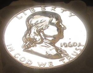 1960 Franklin Proof Half Dollar "BLAZING ORIGINAL LUSTRER " #530 - 86 - Bild 1 von 2