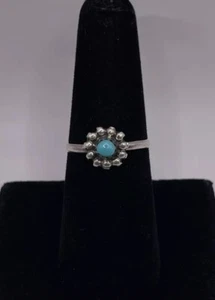 Vintage Flower Sleeping Beauty Turquoise Sterling Silver Ring Size 7.5 (1.41g) - Picture 1 of 8