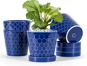 Ceramic Plant Pots –5 inch Indoor Flower Pot with Drainage Hole Royal Blue - Picture 1 of 6