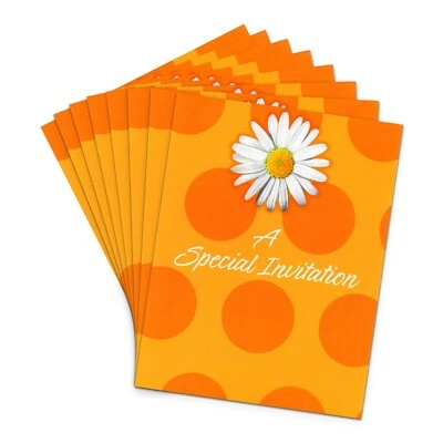 Набор из 8 приглашений и конвертов - цветочный ромашки и горошек - Изображение 1 из 4