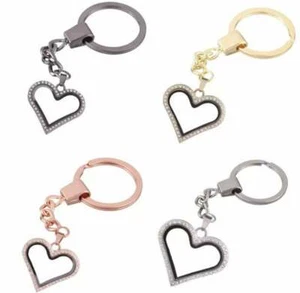 Memory Living Charm Glass Crystal Heart Locket Key Chain Keyring - Picture 1 of 7