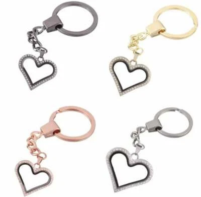 Memory Living Charm Glass Crystal Heart Locket Key Chain Keyring - Image 1 of 4