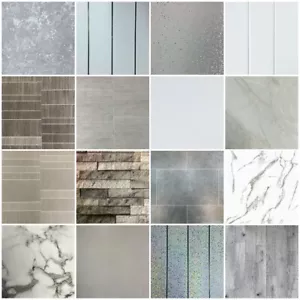 Grey Bathroom Cladding 8mm White Ceiling Panels Tile Effect PVC Shower Wet Wall - Picture 1 of 114