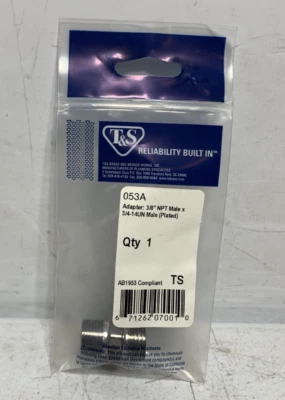 T&S 053A Adapter 3/8-Inch Npt Male X 3/4-14Un Male Plated - Image 1 of 3