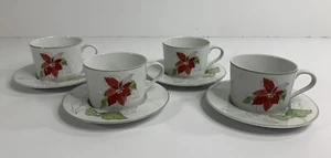 Block Spal 4 Tea Cups and Saucers Poinsettia - by Mary Lou Goertzen Portugal - Picture 1 of 9