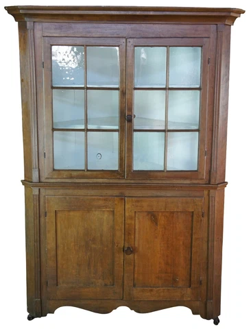 Antique 18th C. Early American Pennsylvania Pine Corner Cupboard China Cabinet Cover