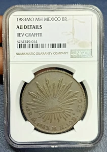 1883 Mexico 8 Reales MO MH Silver Coin NGC AU - Picture 1 of 2