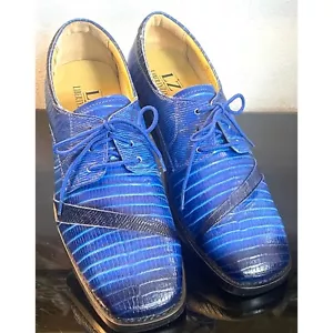 Liberty Chester Boys Oxfords Shoes NEW Blue Leather Lace Up 5 Snake Skin Pattern - Picture 1 of 10