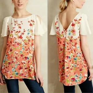 Neu mit Etikett Anthropologie Maeve Ludovica Tunika-Bluse Seide Blumenmuster durchsichtig Größe M Medium - Bild 1 von 8