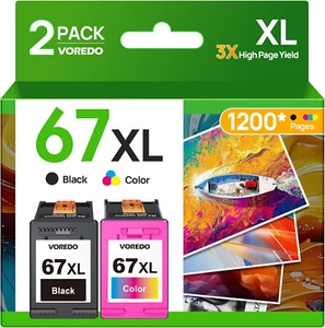 2PK 67XL 67 XL Black Color Ink Cartridge For HP DeskJet Envy Printer w/ New Chip - Picture 1 of 8