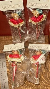 Lot 4 MIP Vintage Silvestri Teddy Bear On Stick Christmas Ornaments Sm Size 7” - Picture 1 of 4