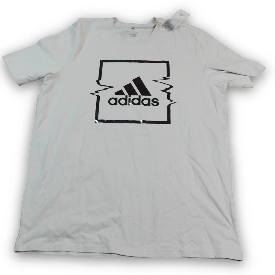 Camisa Adidas Para Hombre Extra Grande Hueso Beige Lámina Plateada BOSS Gráfico Camiseta Logo Foto 1 de 1