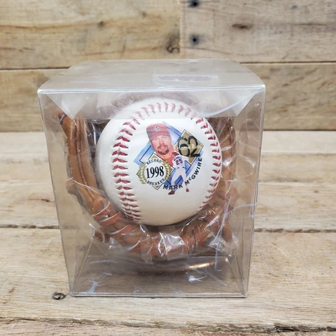 1998 Record Breaker 62 Home Runs Mark Mcgwire Fotoball With Mini Glove In Case Cover