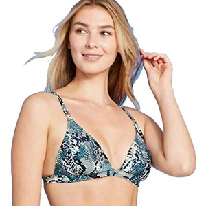 Shade & Shore Women's Triangle Bralette Bikini Top (Blue Snake Print) (M) - Picture 1 of 2