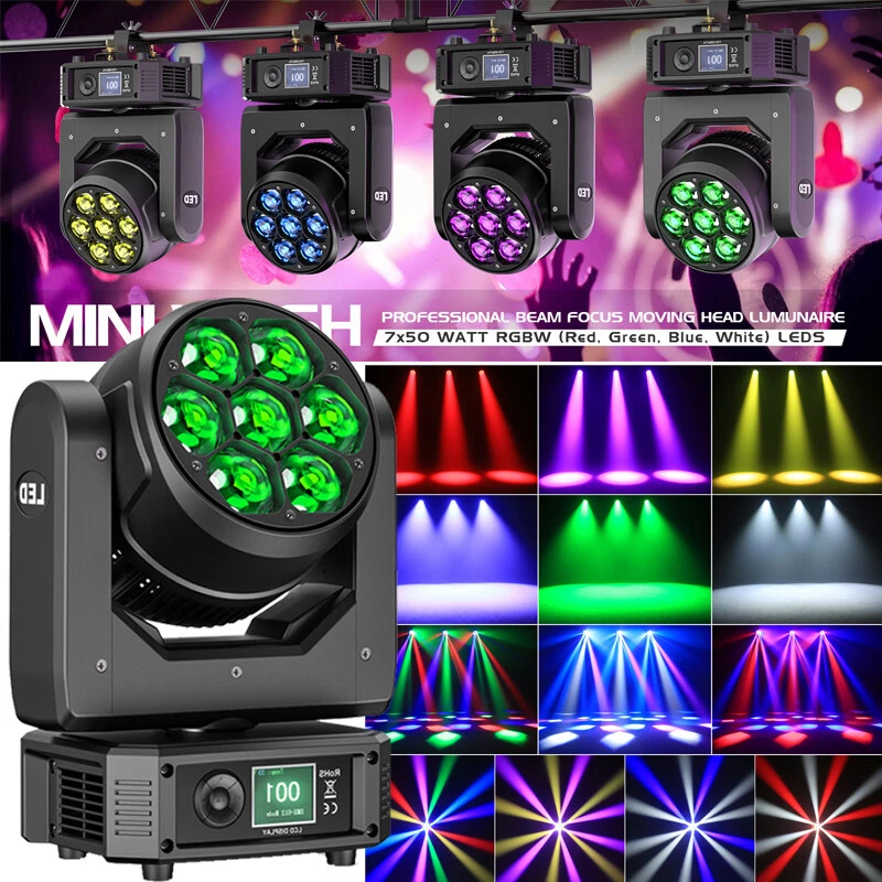 Moving Head RGBW Zoom Wash Beam 7X50W BEE-EYE Bühnenlicht DMX Party Show U`King - Bild 1 von 4