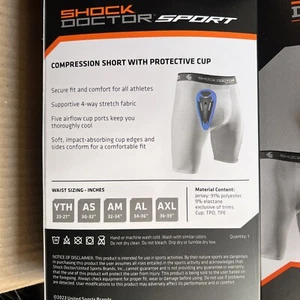 Shock Doctor Adult White Compression Shorts w/blue Cup 31”-37” Buy 3 Get 1 Free - Picture 1 of 5