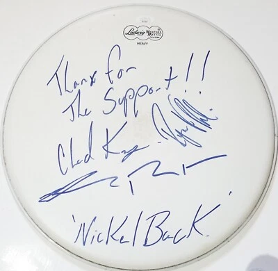 Cabezal de batería Nickelback REAL FIRMADO A MANO 14" JSA LOA autografiado Chad Kroeger +3 Foto 1 de 3