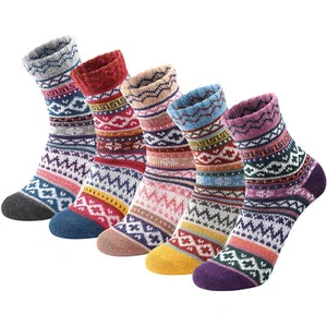 5 Pairs Wool Socks - Warm Cozy Crew Wool Socks for Women Wool Socks Women Wom... - Picture 1 of 7