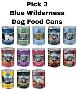 Pick 3 Blue Buffalo Wilderness Dog Food Cans High Protein Food for Dogs