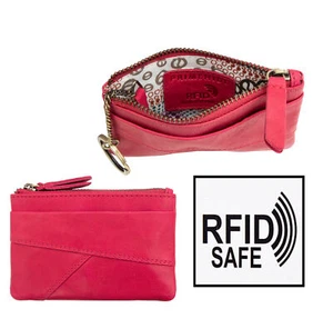 Ruibarbo rojo rojo cuero suave bolsa de monedas bolso llavero titular cadena RFID bloqueo - Imagen 1 de 7