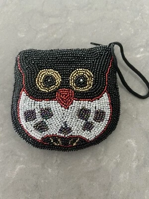 Cartera de cambio de búho con cuentas con lazo con cremallera negra roja dorada perlada blanca púrpura Foto 1 de 4