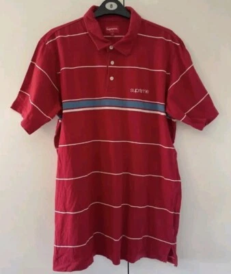 Supreme классический логотип в полоску поло красный рубашка-поло L большой верх - Изображение 1 из 4