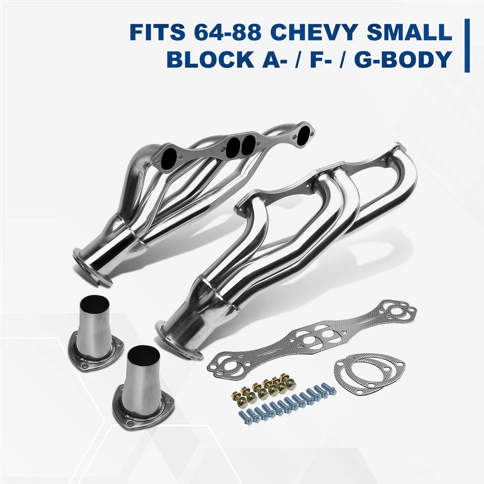 CABEZAL DE ESCAPE INOXIDABLE PARA CHEVY 1974-1992 BLOQUE PEQUEÑO CARROCERÍA A/F/G 265-400 V8 Foto 1 de 4