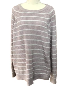 Cotton On Women's (L) Striped Knit Stretchy Comfy Round Neck Sweater Mauve White - Picture 1 of 10