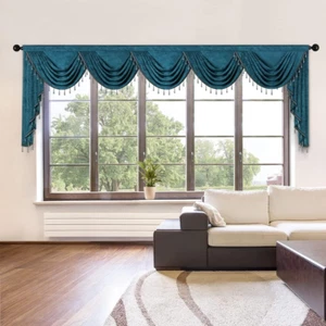 Thick Chenille Window Curtains Valance for Living Room Peacock Blue Valance with - Picture 1 of 5