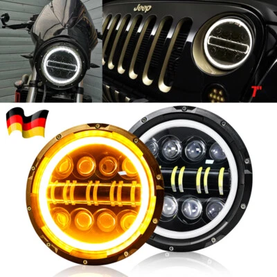 E-Geprüft 7''Zoll 80W LED Scheinwerfer Hi/Lo mit DRL+Blinker Für Harley Motorrad - Bild 1 von 4