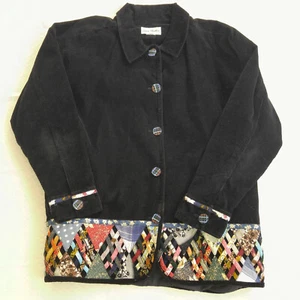 Soul Mates Corduroy Jacket with Patchwork Hem Women's Size Medium M Black Fall - Picture 1 of 9