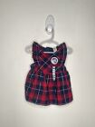 Oshkosh Jumper Dress Girls Size 9 Months Ruffle Navy Red Sleeveless Plaid