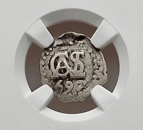 1697-L Peru Charles II 1/2 Real Cob NGC VF25 Bold Monogram ~Only Graded Example Cover