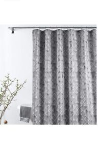 Croscill Sloan Grey Polyester Silver Metallic Shower Curtain 72in x 72in NIP