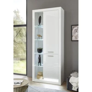 Highboard Vitrine Vitrinenschrank Hochglanz weiß LED Wohnzimmer Kommode Anrichte - Bild 1 von 8