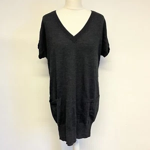 The White Company Tunic Jumper Size Large Grey V Neck Short Sleeve Merino Wool - Picture 1 of 10