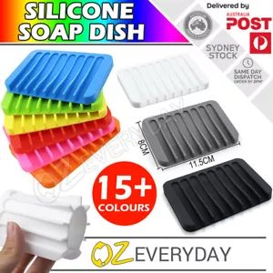 SILICONE SOAP DISH Holder Plate Tray Non-Slip Easy To Clean Drain Multi Colours - Picture 1 of 32