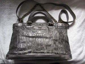 Leder-Handtasche geprägt "Etienne Aigner" graubraun-metallic, fast NEU - Bild 1 von 9