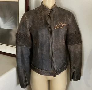 Alpinestars Leather Motorcycle Jacket Armored Padded Cowleather Brown Women Sz M - Picture 1 of 18