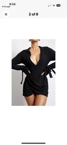 NEW NWT Meshki Emilee Wrap Mini Shirt Dress Black size Medium - Picture 1 of 7