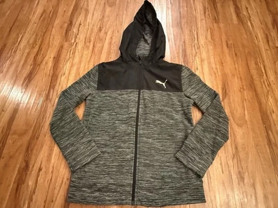 Boys Puma Fleece Hooded Gray Black Jacket Size M 10/12 Full Zip - Image 1 of 4