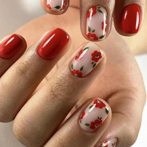 French Tip Press on Nails, 24 Pezzi, Unghie Finte Corte E Lucide, Con Adesivo pe - Foto 1 di 12
