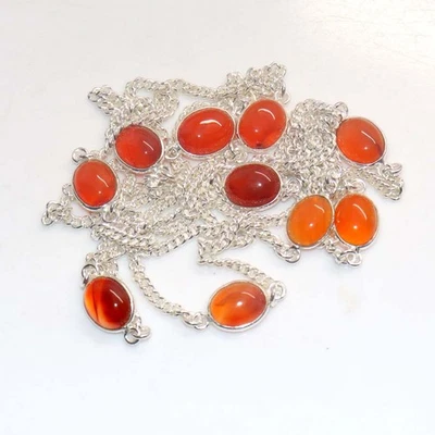Collar de cornalina de cadena larga enchapado en plata 925 36" aspecto audaz joyería GW Foto 1 de 3