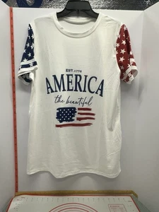 New America The Beautiful Tee Size L Patriotic USA Flag Stars 1776 Graphic Shirt - Picture 1 of 3