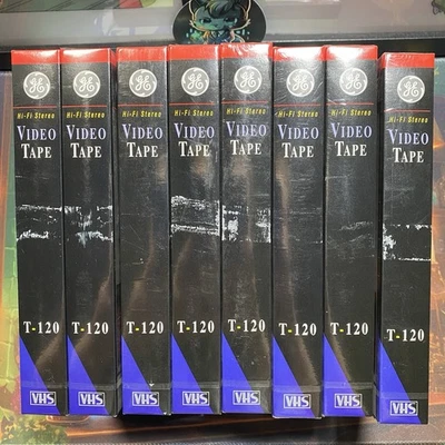 Lote de 8 cintas de video VHS estéreo Hi-Fi GE selladas T-120 en blanco grabación VCR grado premium Foto 1 de 4